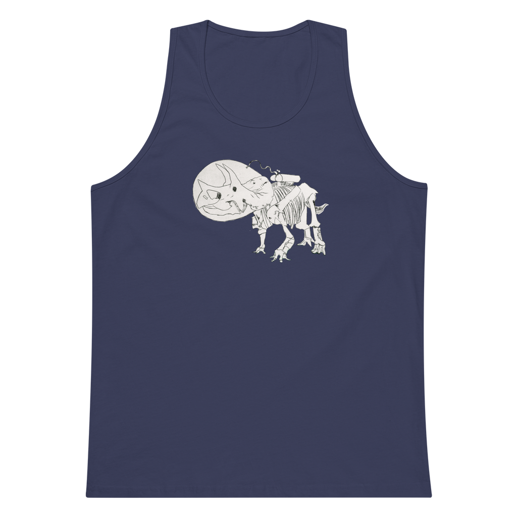Space Triceratops Tee, mens premium tank top harbor blue