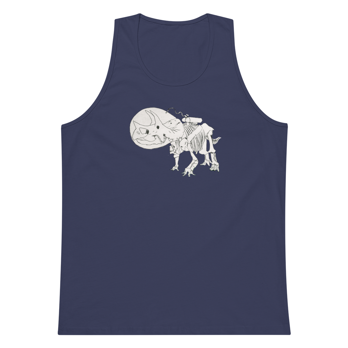 Space Triceratops Tee, mens premium tank top harbor blue