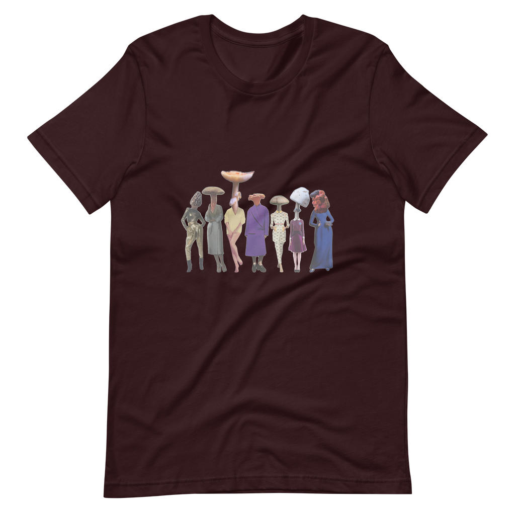 A gathering of Mushroom Women, unisex staple t shirt oxblood black