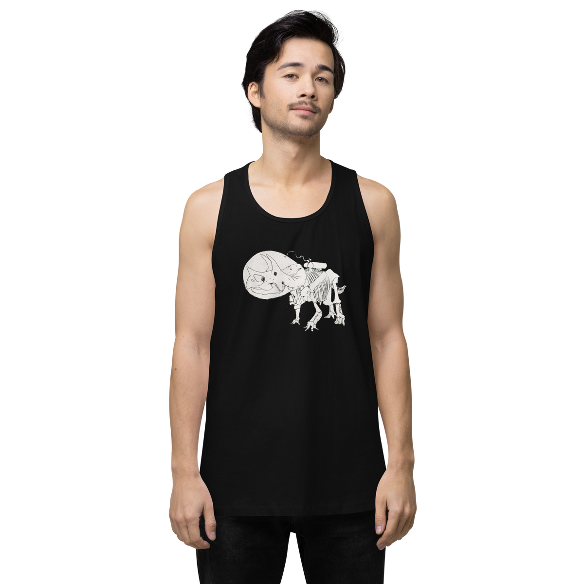 Space Triceratops Tee, mens premium tank top black