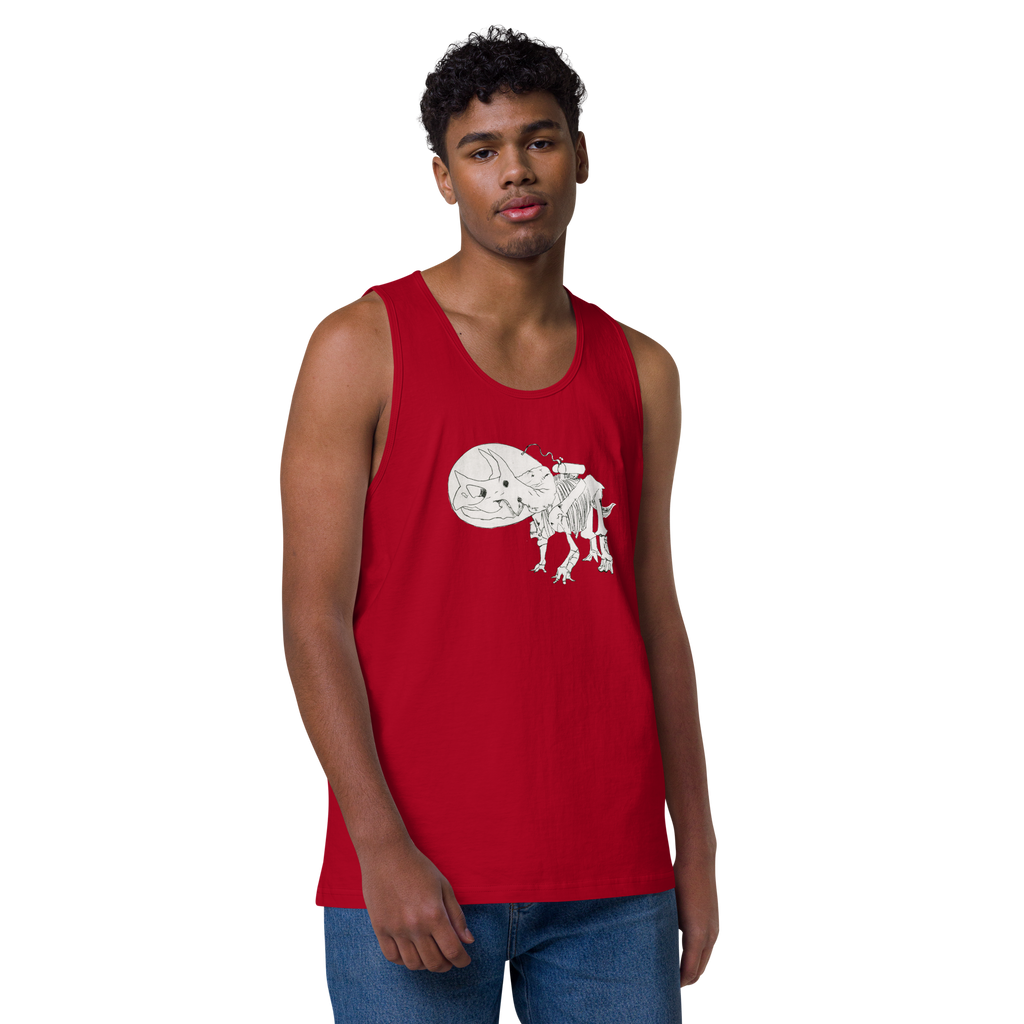 Space Triceratops Tee, mens premium tank top red