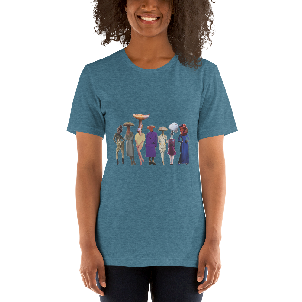 A gathering of Mushroom Women, unisex staple t shirt heather deep teal