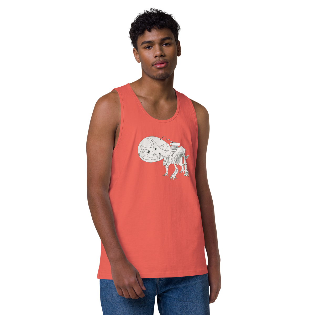 Space Triceratops Tee, mens premium tank top coral