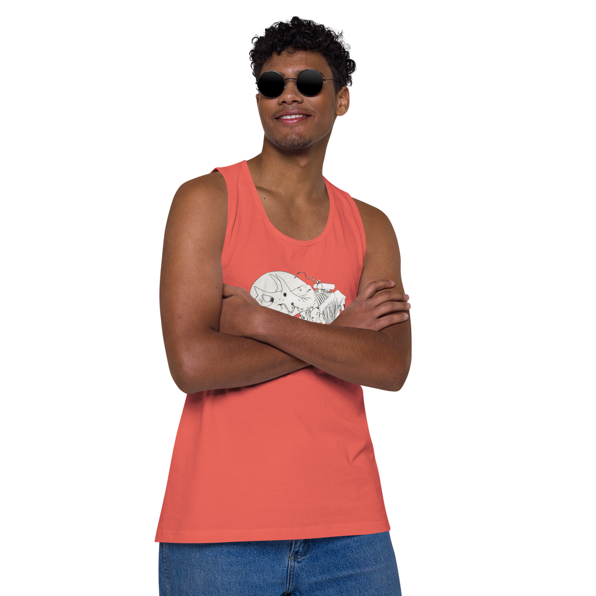 Space Triceratops Tee, mens premium tank top coral