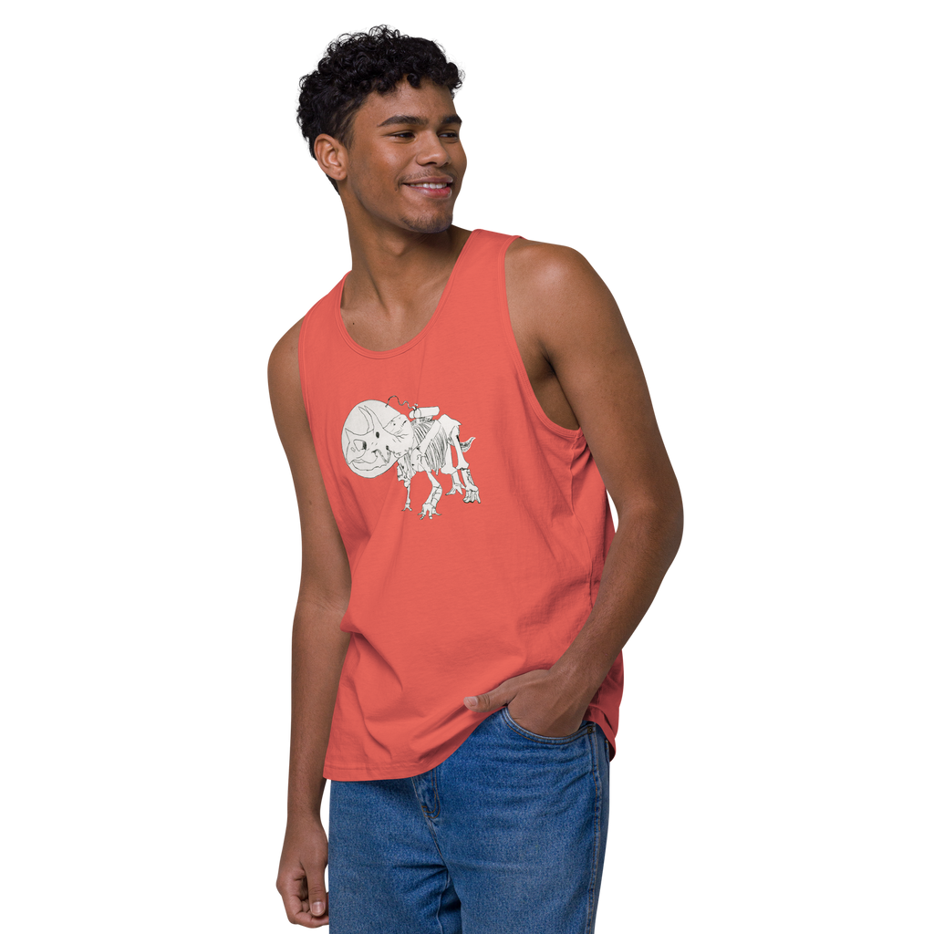 Space Triceratops Tee, mens premium tank top coral left