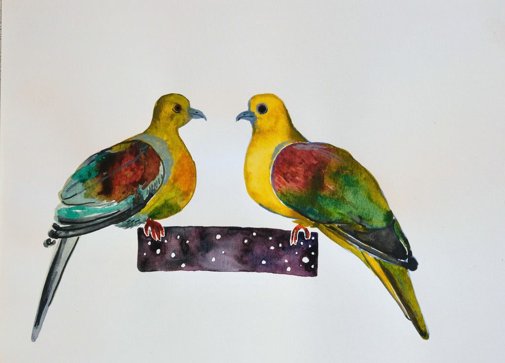 Treron Sphenurus - Wedge Tailed Green Pigeon - watercolor painting