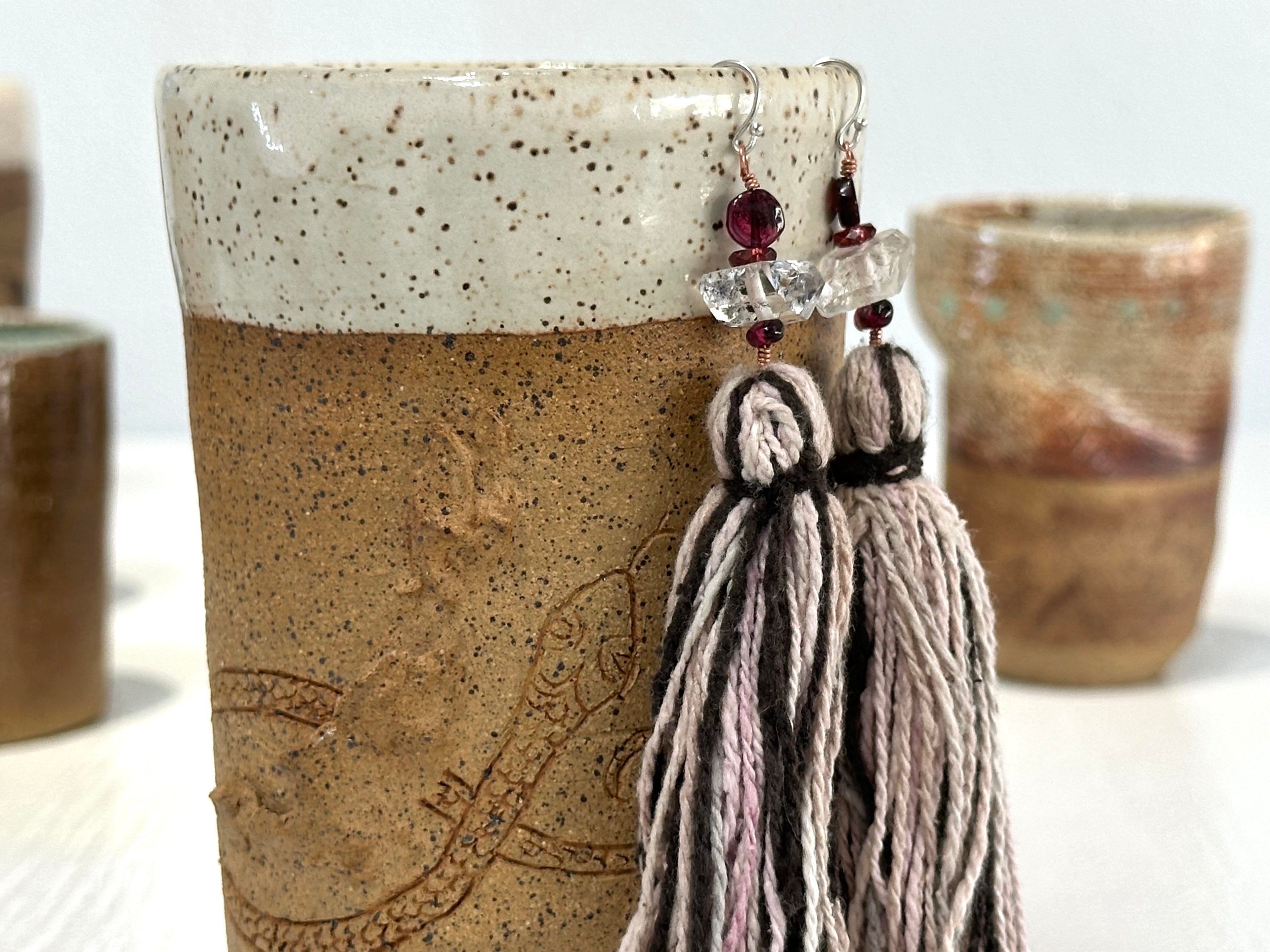 Tibetan Quartz, Garnet & Raw Silk