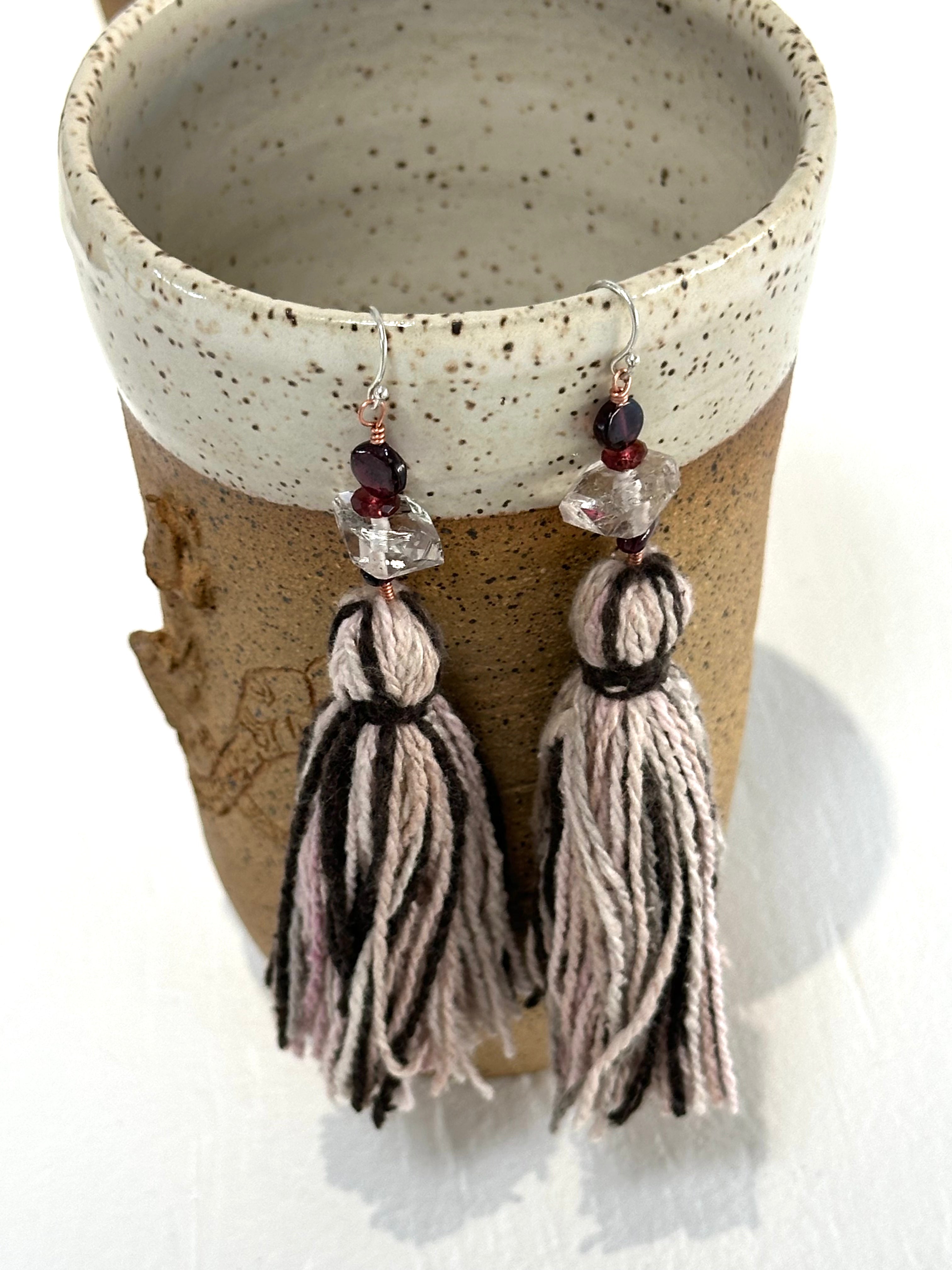 Tibetan Quartz, Garnet & Raw Silk