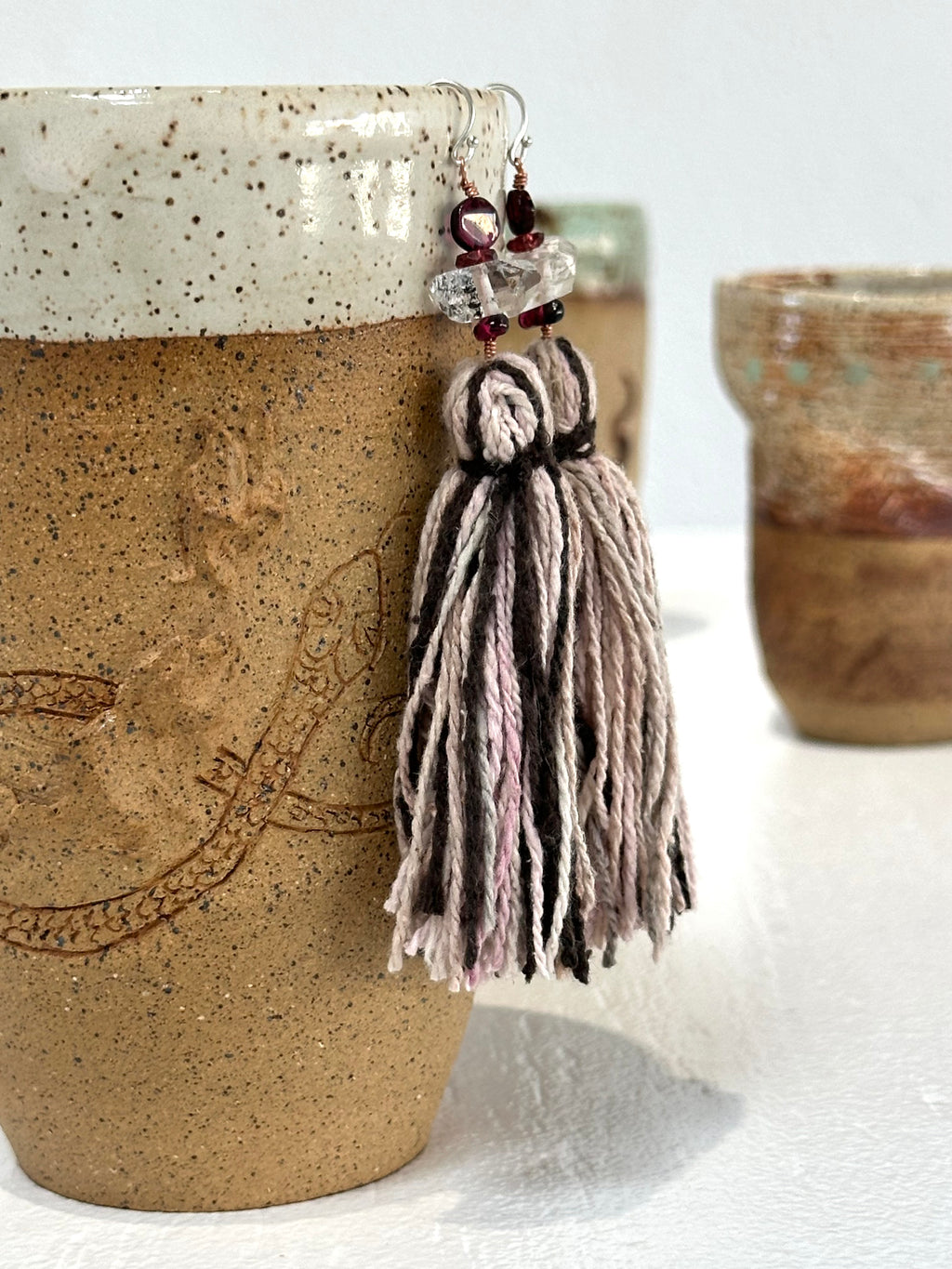 Tibetan Quartz, Garnet & Raw Silk