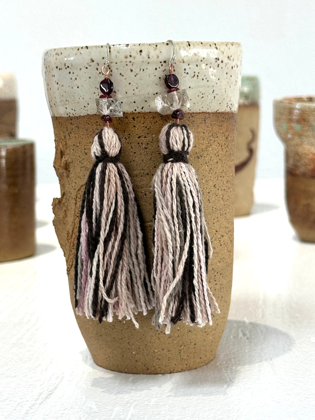 Tibetan Quartz, Garnet & Raw Silk