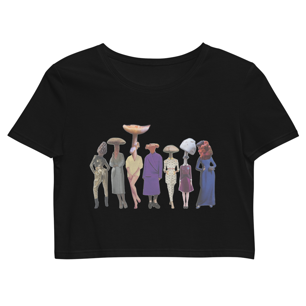 A gathering of Mushroom Women Organic Crop Top