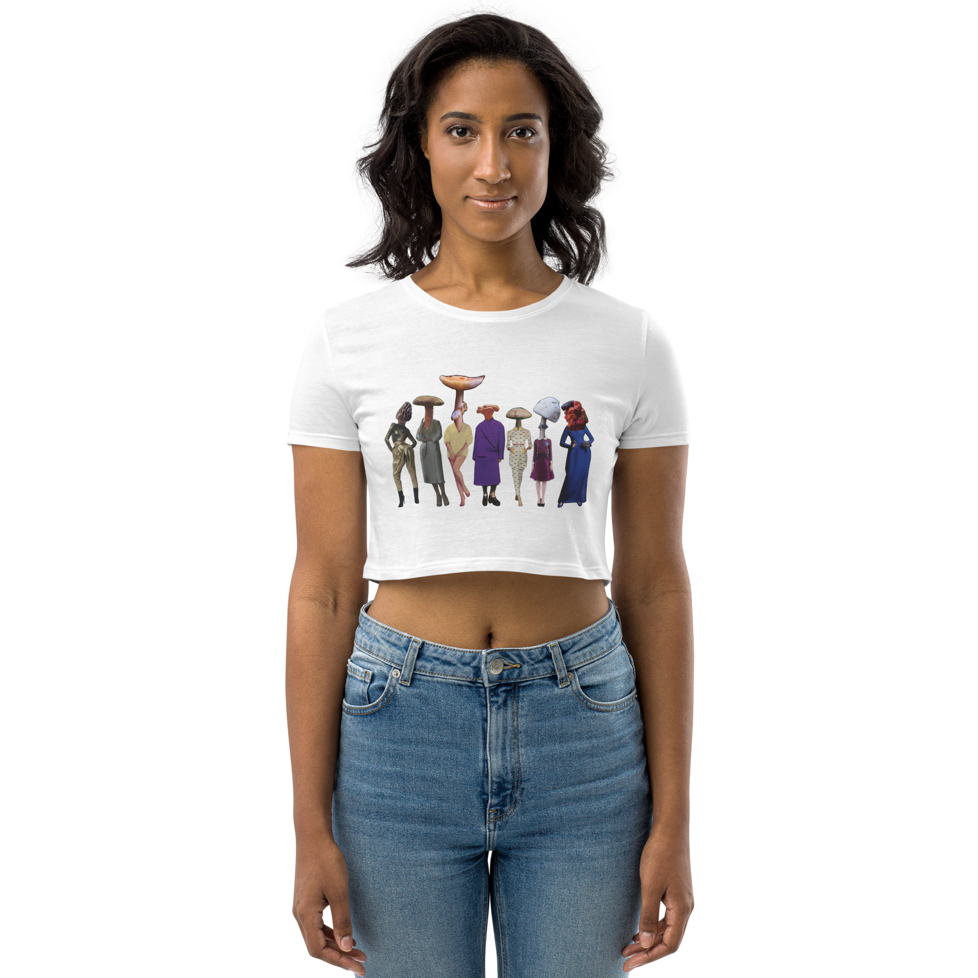 A gathering of Mushroom Women Organic Crop Top