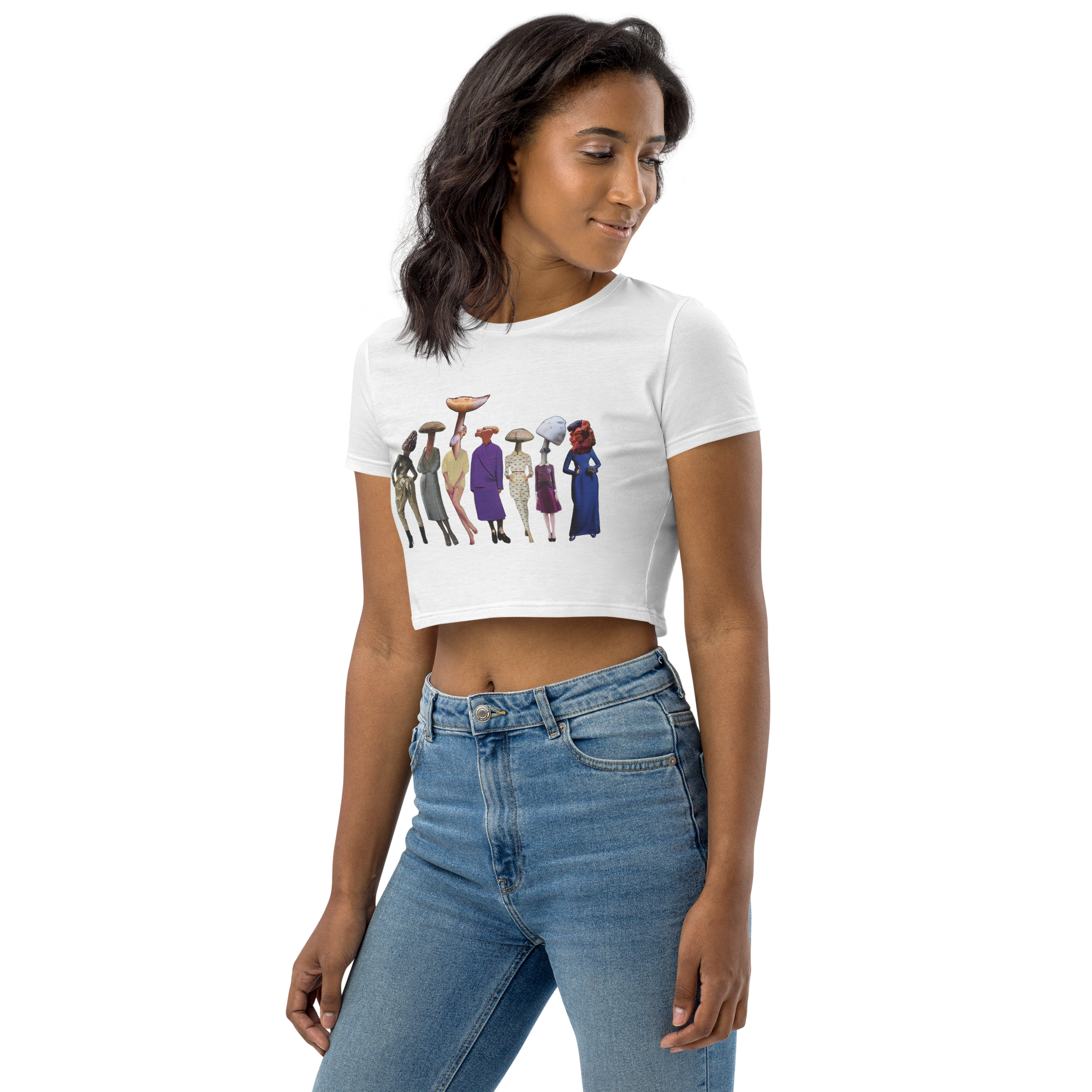 A gathering of Mushroom Women Organic Crop Top